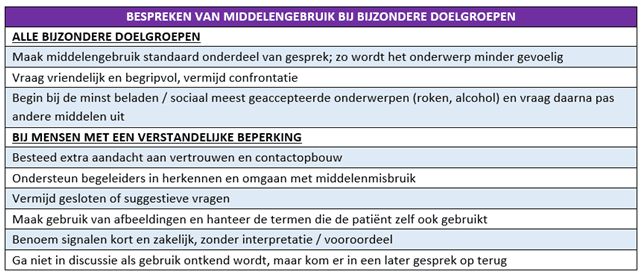 BESPREKEN VAN MIDDELENGEBRUIK BIJ BIJZONDERE DOELGROEPEN 