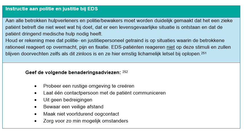 Tabel met opsomming van instructies aan politie en justitie bij EDS