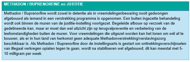 Uitgelicht stuk tekst over methadon en buprenorfine binnen justitie