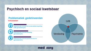 Een slide uit de PowerPoint presentatie "Gezondheidszorg achter de tralies" over problematiek gedetineerden