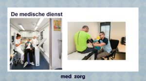 Een slide uit de PowerPoint presentatie "Gezondheidszorg achter de tralies" met foto's van de medische dienst in een PI