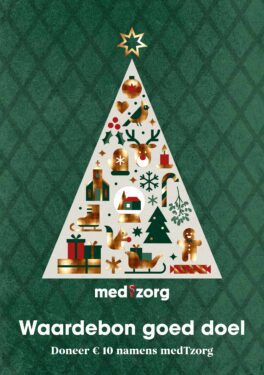 Kerstboom van medTzorg met aankondiging van waardebon voor goede doel