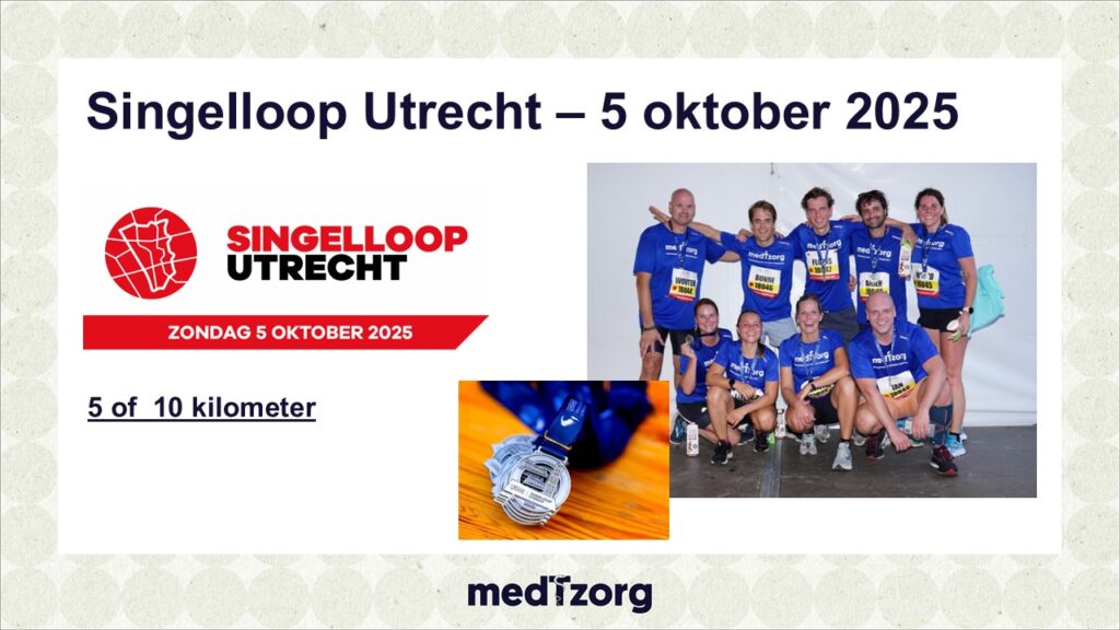 Afbeelding met de aankondiging van de Singelloop Utrecht 2025 voor teammedTzorg