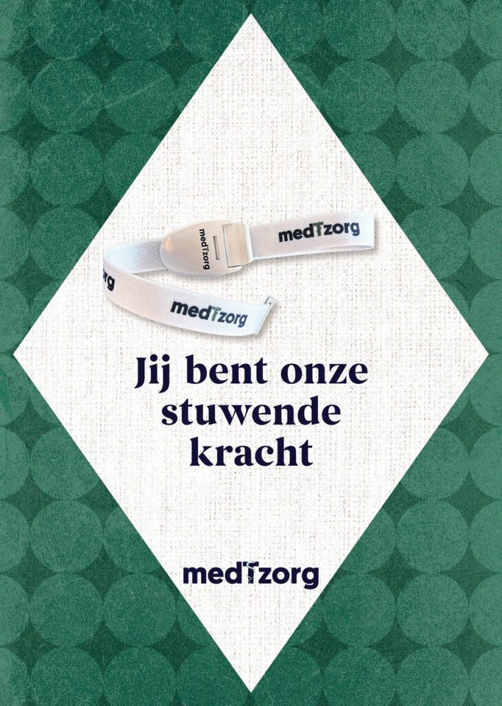 Kaart met afbeelding van de medTzorg-stuwband met teks 'jij bent onze stuwende kracht'
