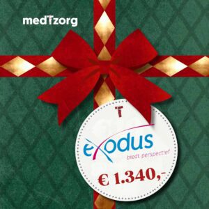 Afbeelding van bord met bedrag dat voor Exodus is opgehaald met waardebon