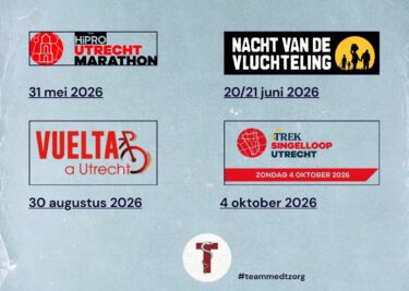 Poster met afbeeldingen en data van de sportieve activiteiten #teammedTzorg 2026